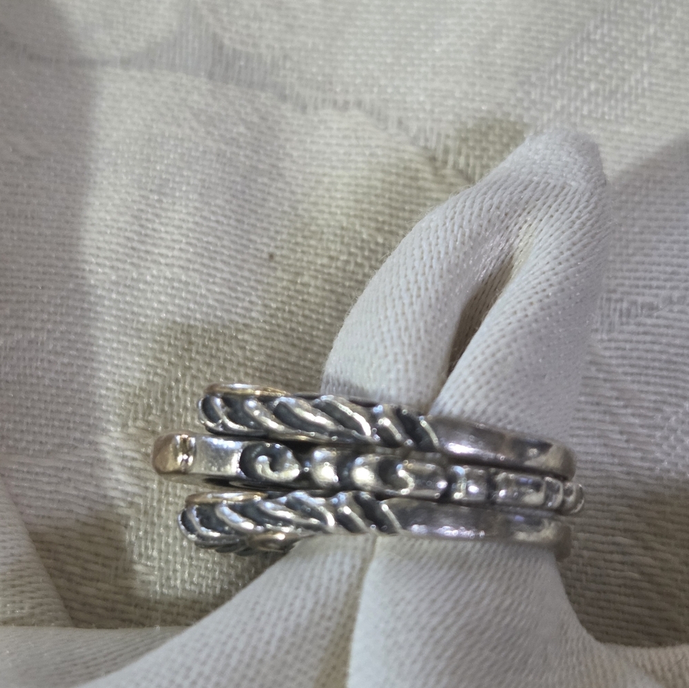 Dian Malouf Set of 3 Stack Rings, SS & 14k, Size 5.25 - Picture 6 of 16